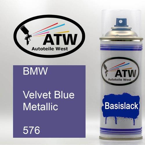 BMW, Velvet Blue Metallic, 576: 400ml Sprühdose, von ATW Autoteile West.